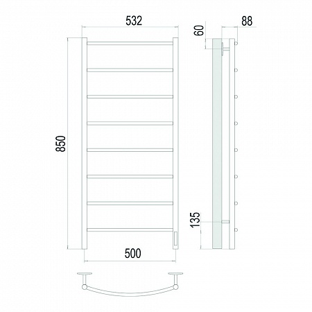 Классик П8 500х850 Электро (quick touch) Полотенцесушитель TERMINUS Сатин Красноуфимск - фото 4 Классик П8 500х850 Электро (quick touch) Полотенцесушитель TERMINUS Сатин Красноуфимск - фото 4