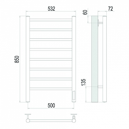 Аврора П8 500х850 Электро (quick touch) Полотенцесушитель TERMINUS Сатин Красноуфимск - фото 4 Аврора П8 500х850 Электро (quick touch) Полотенцесушитель TERMINUS Сатин Красноуфимск - фото 4