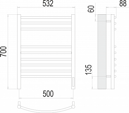 Классик П9 500х700 электро (sensor quick touch)  Полотенцесушитель TERMINUS Красноуфимск - фото 3