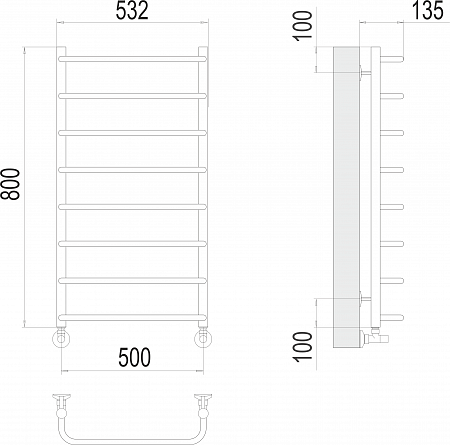 Стандарт П8 500х800  Полотенцесушитель  TERMINUS Красноуфимск - фото 3