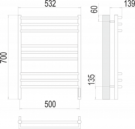 Прато П9 500х700 электро (sensor quick touch) Полотенцесушитель  TERMINUS Красноуфимск - фото 3